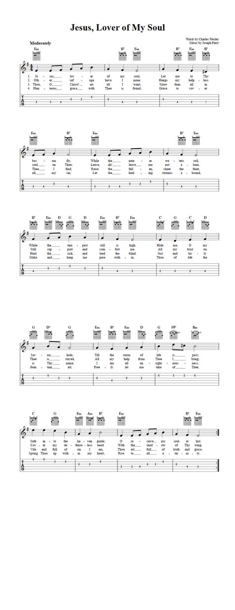 Jesus, Lover of My Soul: Chords, Sheet Music, and Tab for Guitar with ...