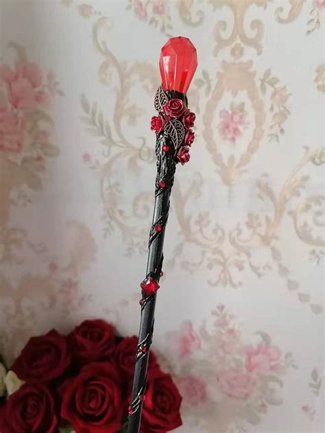 Rose Red Crystal Wand Wood Witch Wand Handmade Cosplay Wand - Etsy