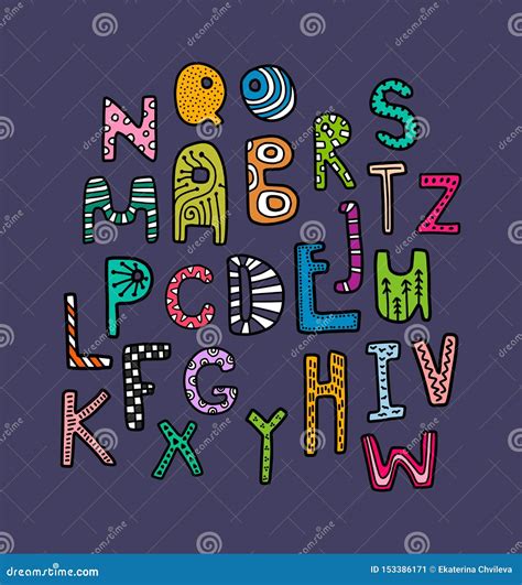 Rainbow Kids Decorative Font Crazy Letters Hand Drawn Illustration Alphabet Stock Illustration ...