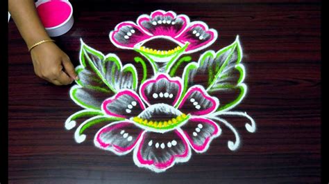 Latest simple flower rangoli designs || 7 to 4 dots kolam || muggulu with dots