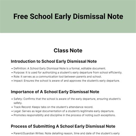 Free School Early Dismissal Note Template - Edit Online & Download ...