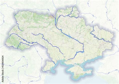 Ukraine physical map with important rivers the capital and big cities ...