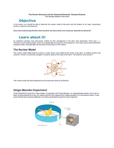 The Nuclear Model of the Atom - The Atomic Structure and the Chemical Elements, Physical Science ...