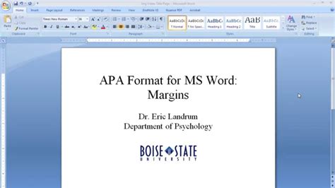 APA Format for Microsoft Word: Margins - YouTube