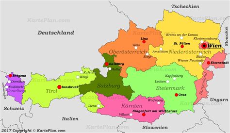 Political map of Austria with cities