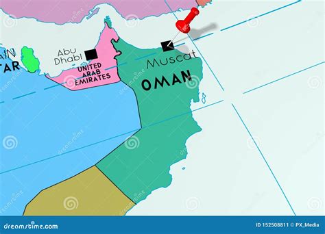 Oman, Muscat - Capital City, Pinned On Political Map Stock Illustration ...