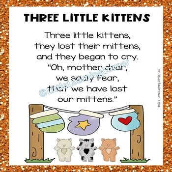 Three Little Kittens | Colored Nursery Rhyme Poster by Little Learning Corner