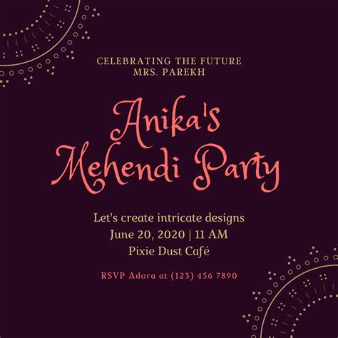 Free custom printable Mehndi invitation templates | Canva