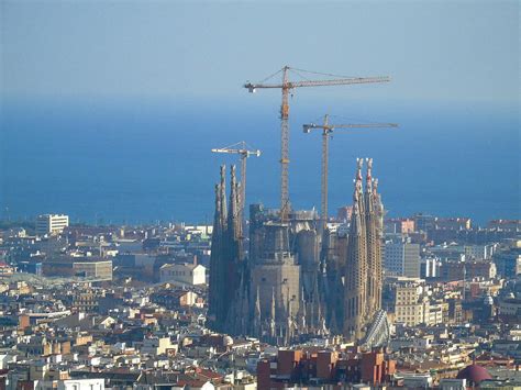 Aerial View Of The Sagrada Familia In The City Of Barcelona. Basilica Catholic Designed By ...