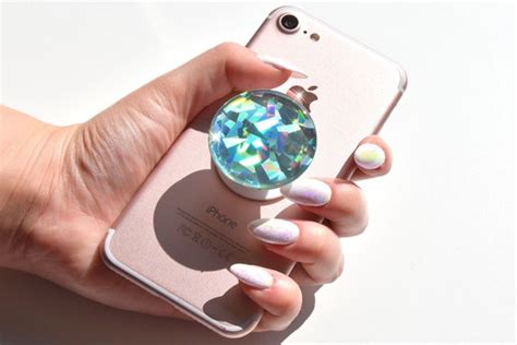 Holographic mint Crystal Pop Socket Diamond Sticker for | Etsy