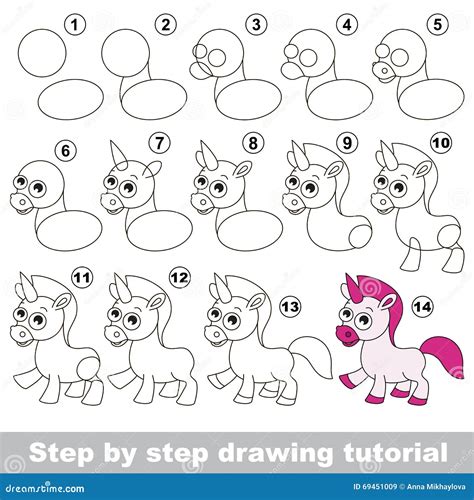 How To Draw A Unicorn Face Step By Step - Unicorn. Drawing tutorial. stock vector. Illustration ...