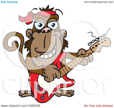 Clipart of a Cartoon Happy Monkey Playing an Electric Guitar - Royalty ...