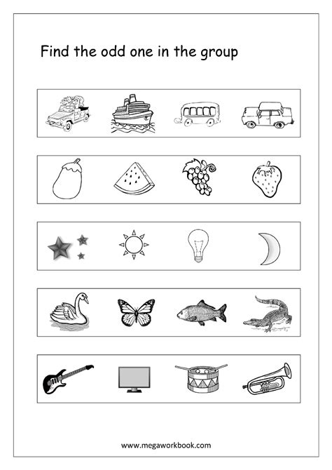 Odd One Out Worksheets For Kids Printable