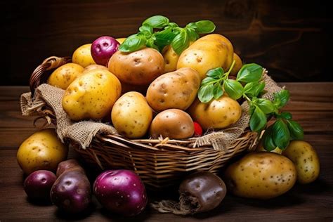 Premium AI Image | Different Varieties of Potatoes in a Basket