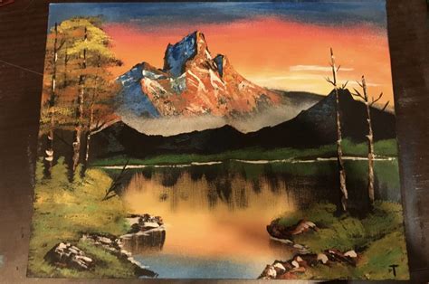 My version of Mountains at Sunset : r/bobross