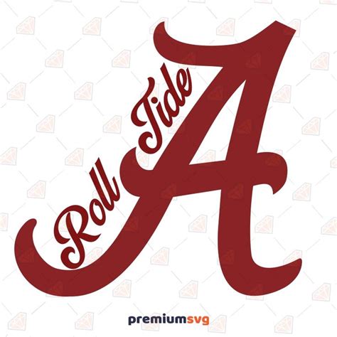 the letter logo is red and has an ornate font that reads,'roll tide