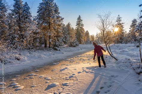 winter landscape, sunset sky, having fun outside, jumping people, woman face, awe, background ...