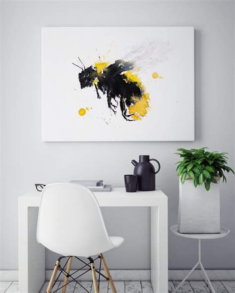 Bee Canvas Print - Hand Signed Bumble Bee Wall Art - Bee Watercolour Painting of my Original ...