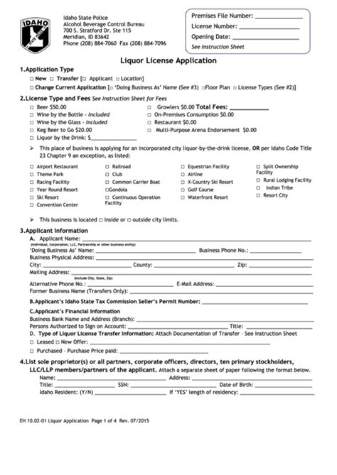 Liquor License Application Form printable pdf download