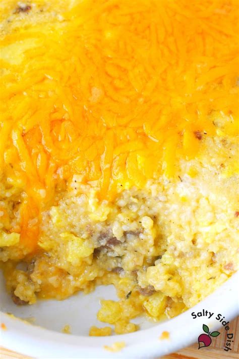 Grits Casserole with Breakfast Sausage & Cheddar Cheese | Salty Side Dish