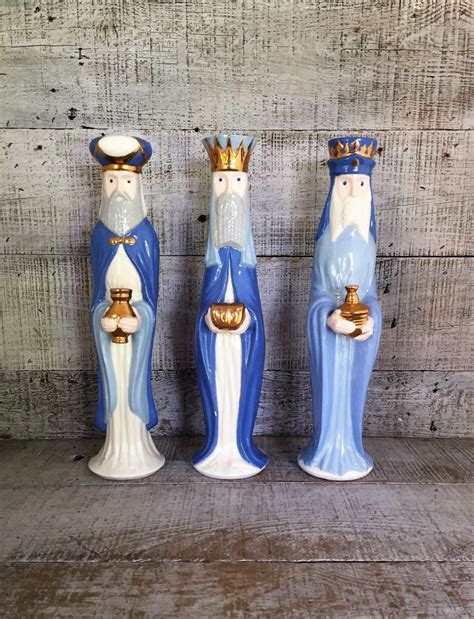 Three Wise Men Figurines Blue Christmas Decorations Ceramic 3 Kings ...