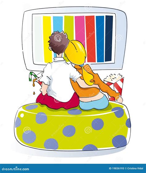 Young couple watching tv stock illustration. Illustration of cinephile ...