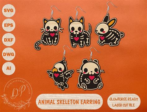 Animal Skeleton Earrings Svg Bundle Cat and Dog Skeleton - Etsy