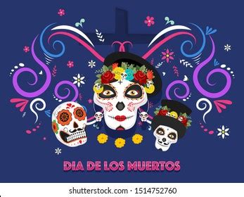 Illustration Sugar Skulls Calaveras On Blue Stock Vector (Royalty Free) 1514752760 | Shutterstock