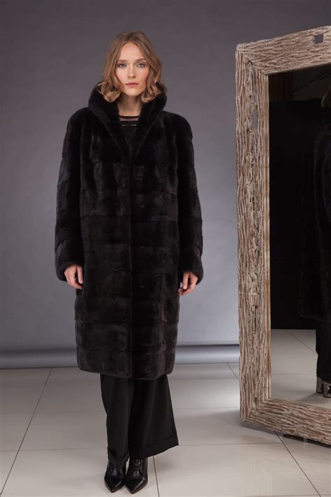 Black Velvet Luxury Mink Fur Coat with High Collar | Handmade by NordFur