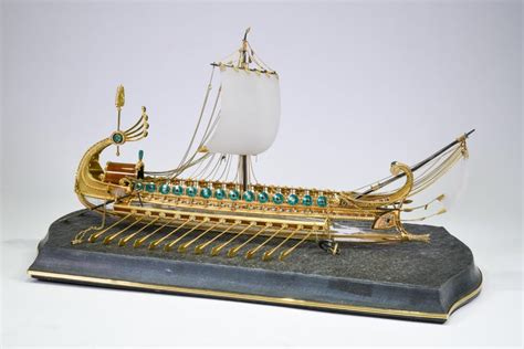 Model of Roman Galley with Gold, Diamond, Sapphire, Emerald, Enamel Rock Crystal For Sale at 1stDibs