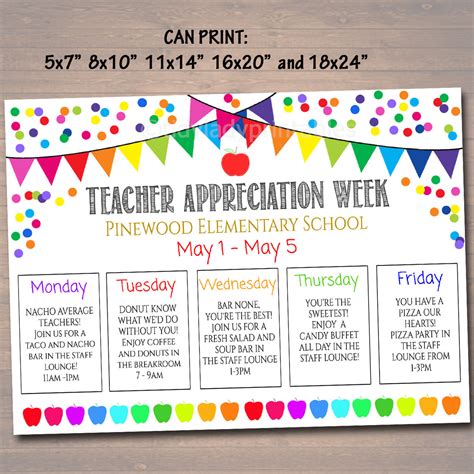 Teacher & Staff Appreciation Week Itinerary Poster Printable – TidyLady ...