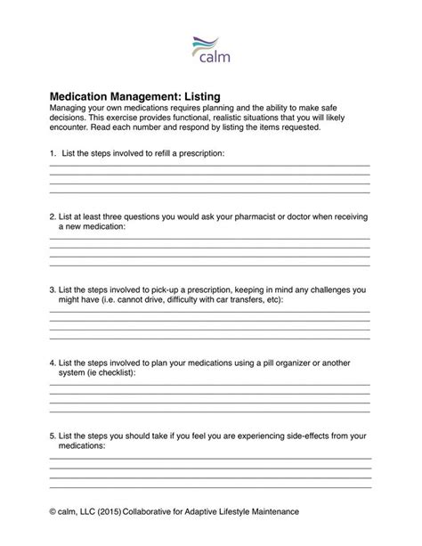 Medication Management Worksheet Slp - worksheeta