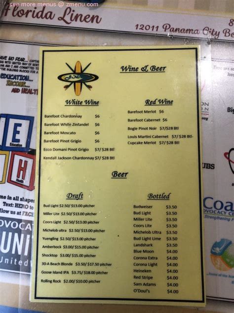 Menu at J. Michael's Restaurant, Panama City Beach