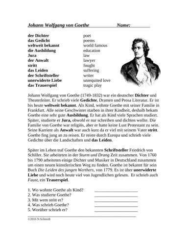 German Biography on Goethe: Biography on a German Writer | Teaching Resources