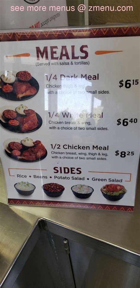 Menu at Juan Pollo restaurant, Moreno Valley