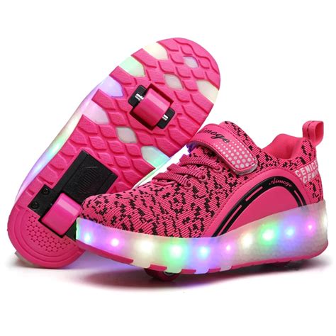 Two Wheels Luminous Sneakers on Wheels Led Light Roller Skate Shoes for ...