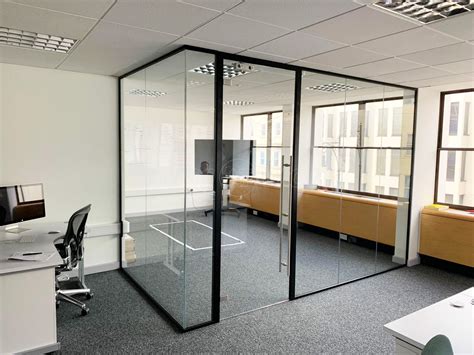 Acoustic Glass Partition with Framed Door in Black RAL 9005 for Acquia Inc in Brighton, East ...