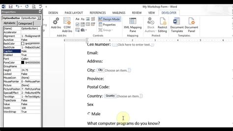 Microsoft Word - Create Form (Office 2007/2010/2013/2016) - YouTube