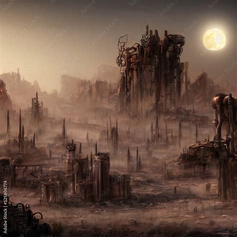 Charred, radioactive post-apocalyptic wasteland in nuclear summer - detailed digital painting ...