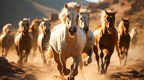 Premium Photo | A group Horses running in the wild