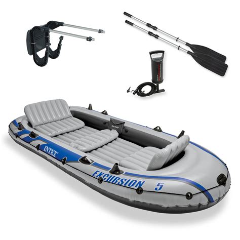 Intex Excursion 5 Inflatable Rafting and Fishing Boat with Oars & Motor Mount | eBay