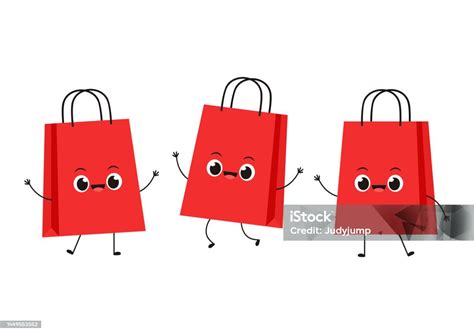 Cute Cartoon Shopping Bag Shopping Bag Character Design Isolated On White Background Stock ...