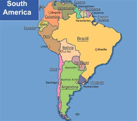 Labeled South America Map with Capitals - World Map with Countries