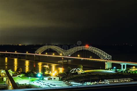 Memphis Skyline At Night Hernando DeSoto Bridge Stock Photo - Image ...