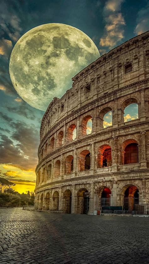 Italy, ancient city, big moon, city, fantasy history, moon, stadium, HD ...