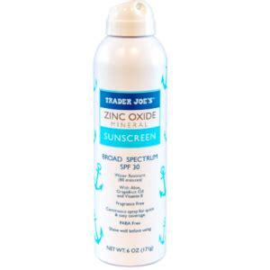 Product info for Zinc Oxide Mineral Sunscreen Spray SPF 30 by Trader Joe's | SKINSKOOL