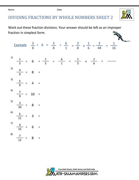 Dividing Fractions by Whole Numbers