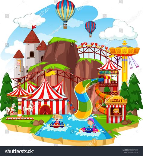 Themepark Scene Many Rides Waterslide Illustration Stock Vector (Royalty Free) 1700477275 ...