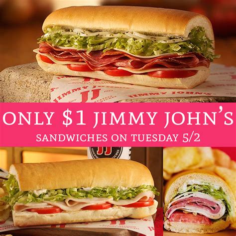 Only $1 Jimmy John's Sandwiches on Tuesday 5/2 from 4pm - 8pm - Deal Hunting Babe