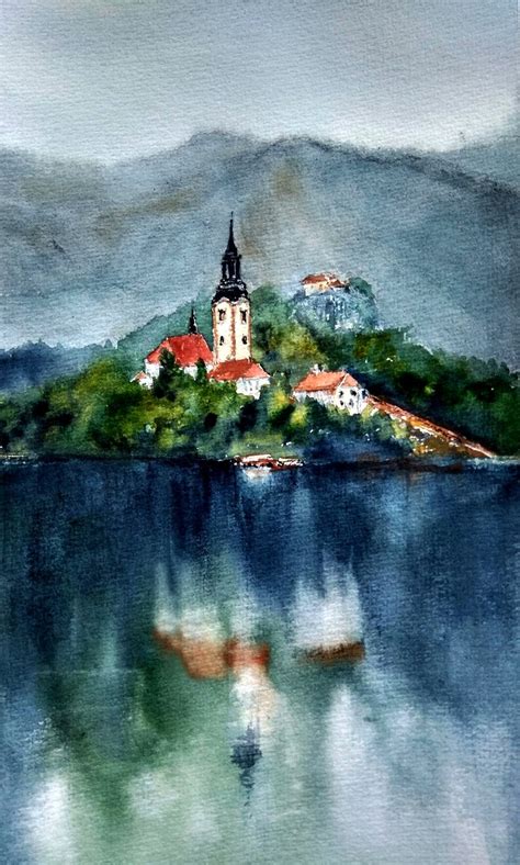 Slovenia poster Lake Bled print Slovenia landscape art | Etsy